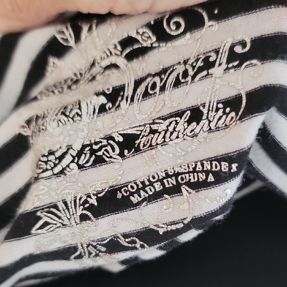 Poof Classic Black and White Striped Women's Tee - Picture 2 of 9
